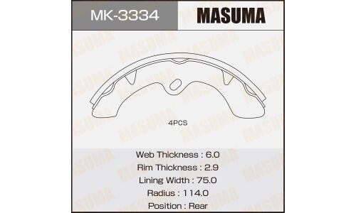 Колодки тормозные барабанные Masuma, комплект на ось (4 шт), арт. MK-3334