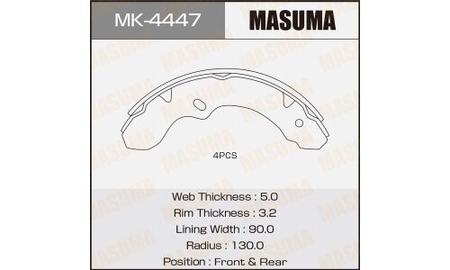 Колодки тормозные барабанные Masuma, комплект на ось (4 шт), арт. MK-4447