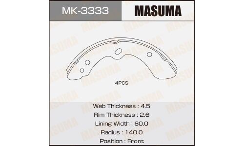 Колодки тормозные барабанные Masuma, комплект на ось (4 шт), арт. MK-3333