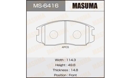 Колодки тормозные дисковые Masuma передние, комплект на ось (4 шт), арт. MS-6416