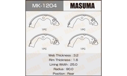 Колодки тормозные барабанные Masuma, комплект на ось (4 шт), арт. MK-1204