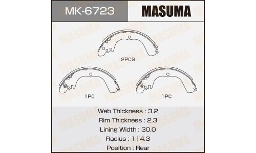 Колодки тормозные барабанные Masuma, комплект на ось (4 шт), арт. MK-6723