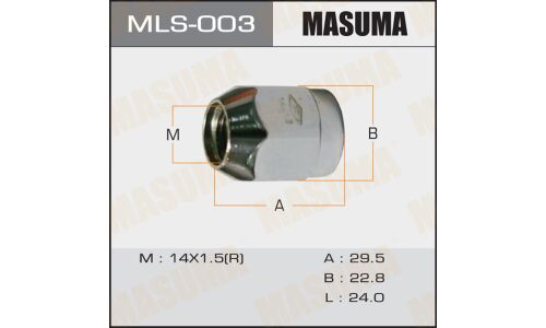 Гайка колесная Masuma MLS-003, закрытая, для грузовиков Toyota, M14x1.5(R), длина 29.5мм, коническая посадка, под ключ 23мм