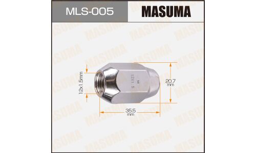 Гайка колесная Masuma MLS-005, закрытая, M12x1.5(R), длина 35.5мм, коническая посадка, под ключ 21мм