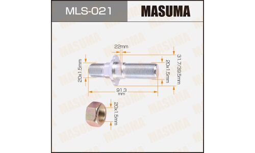Шпилька колесная Masuma MLS-021, для грузовиков HINO, M20x1.5(L), M20x1.5(R), длина 91.5мм