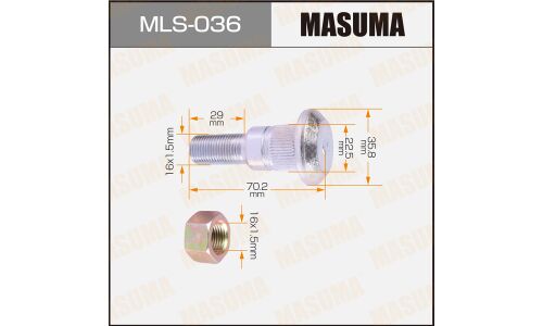 Шпилька колесная Masuma MLS-036, для грузовиков Mazda, M16x1.5(L), длина 70.5мм