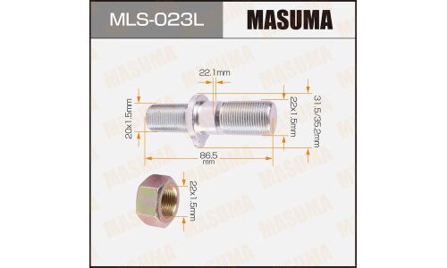 Шпилька колесная Masuma MLS-023L, для грузовиков HINO, M22x1.5(R), M20x1.5(L), длина 86.7мм