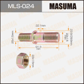 Шпилька колесная Masuma MLS-024, для грузовиков Mitsubishi Fuso, M22x1.5(R), M20x1.5(R), длина 91.3мм