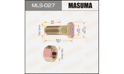 Шпилька колесная Masuma MLS-027, для грузовиков Mitsubishi Fuso, M19x1.5(R), длина 58.3мм