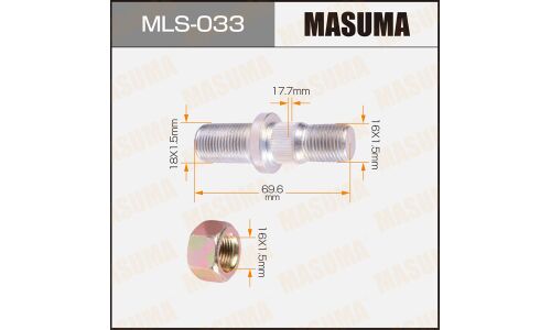 Шпилька колесная Masuma MLS-033, для грузовиков Nissan, M16x1.5(R), M18x1.5(L), длина 68.6мм
