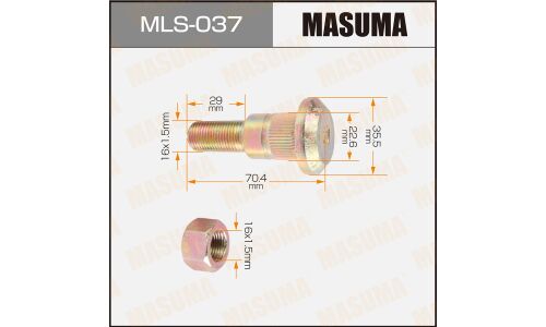 Шпилька колесная Masuma MLS-037, для грузовиков Mazda, M16x1.5(R), длина 70.2мм