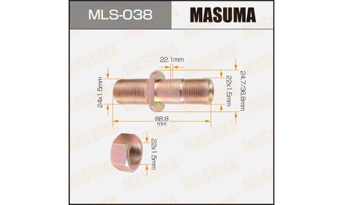 Шпилька колесная Masuma MLS-038, для грузовиков Isuzu, M22x1.5(R), M24x1.5(R), длина 88.8мм