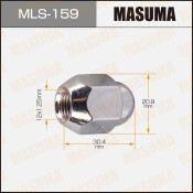 Гайка колесная Masuma MLS-159, закрытая, для Nissan, M12x1.25(R), длина 30.4мм, коническая посадка, под ключ 21мм