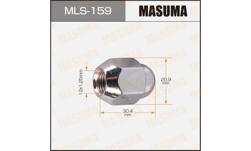 Гайка колесная Masuma MLS-159, закрытая, для Nissan, M12x1.25(R), длина 30.4мм, коническая посадка, под ключ 21мм