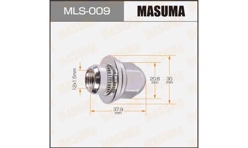 Гайка колесная Masuma MLS-009, закрытая, для Toyota / Mitsubishi, M12x1.5(R), длина 37.9мм, с прессшайбой 30мм, под ключ 21мм