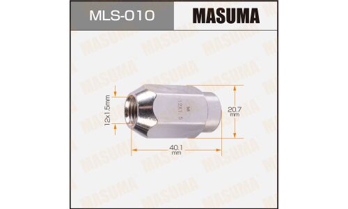 Гайка колесная Masuma MLS-010, закрытая, для Toyota / Mitsubishi, M12x1.5(R), длина 40.1мм, коническая посадка, под ключ 21мм