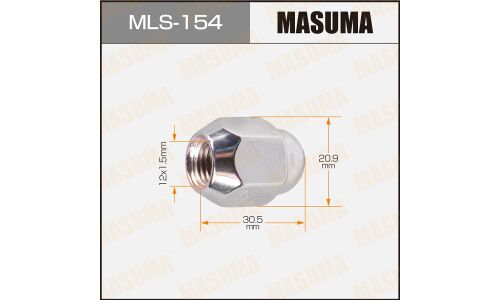 Гайка колесная Masuma MLS-154, закрытая, для KIA / Hyundai / Daihatsu / Mazda / Mitsubishi / Toyota, M12x1.5(R), длина 30.5мм, коническая посадка, под ключ 21мм