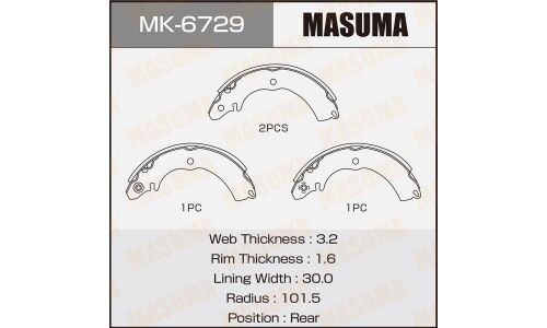 Колодки тормозные барабанные Masuma, комплект на ось (4 шт), арт. MK-6729