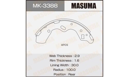 Колодки тормозные барабанные Masuma, комплект на ось (4 шт), арт. MK-3388