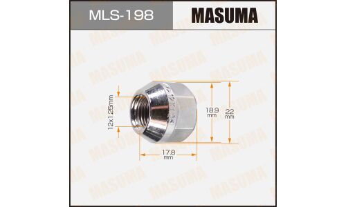 Гайка колесная Masuma MLS-198, открытая, M12x1.25(R), длина 17.8мм, коническая посадка, под ключ 19мм