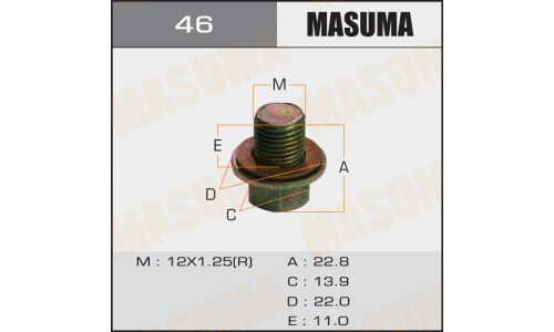 Болт маслосливной "Masuma" Nissan 12х1.25mm VG33,VQ35,QG18,SR16,YD22,QR20,25,KA24
