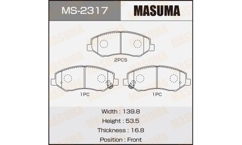 Колодки тормозные дисковые Masuma передние, комплект на ось (4 шт), арт. MS-2317