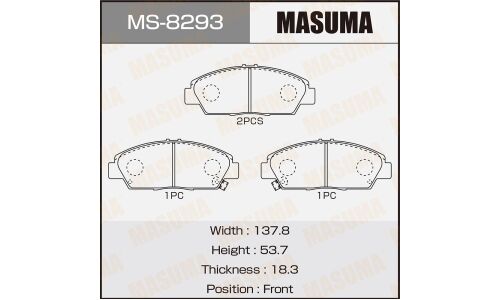 Колодки тормозные дисковые Masuma передние, комплект на ось (4 шт), арт. MS-8293