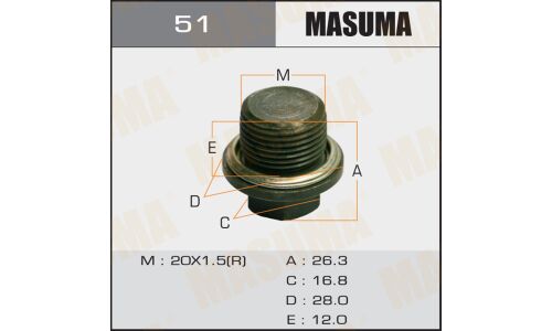 Болт маслосливной Masuma, для Subaru, M20х1.5(R), арт. 51