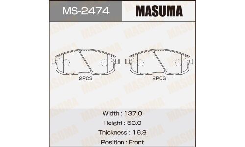 Колодки тормозные дисковые Masuma, передние, комплект на ось (4 шт), арт. MS-2474