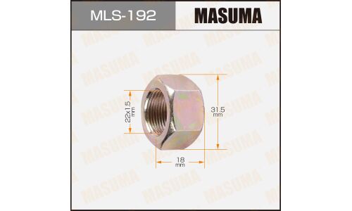 Гайка колесная Masuma MLS-192, открытая, для грузовиков Isuzu, M22x1.5(R), длина 18мм, плоская посадка, под ключ 32мм, 1 шт