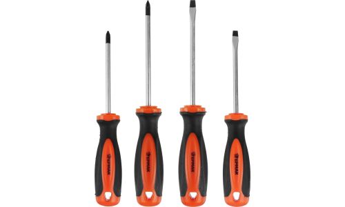 Набор отвёрток Ермак, шлицевые (SL5, SL6) и крестовые (PH1, PH2), стержни 100мм, 4 предмета, арт. 651-059