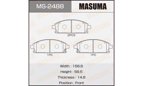 Колодки тормозные дисковые Masuma передние, комплект на ось (4 шт), арт. MS-2488