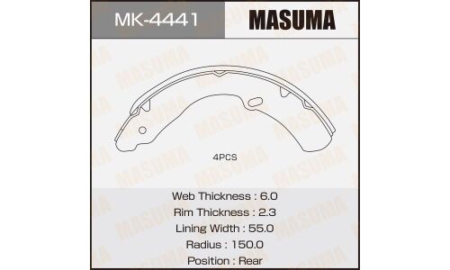 Колодки тормозные барабанные Masuma, комплект на ось (4 шт), арт. MK-4441