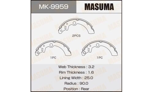 Колодки тормозные барабанные Masuma, комплект на ось (4 шт), арт. MK-9959