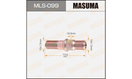 Шпилька колесная Masuma MLS-099, для грузовиков Isuzu, M16x1.5(R), M16x1.5(R), длина 73.6мм