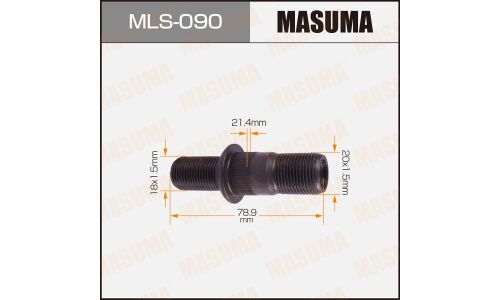 Шпилька колесная Masuma MLS-090, для грузовиков Isuzu, M20x1.5(R), M18x1.5(L), длина 77.5мм