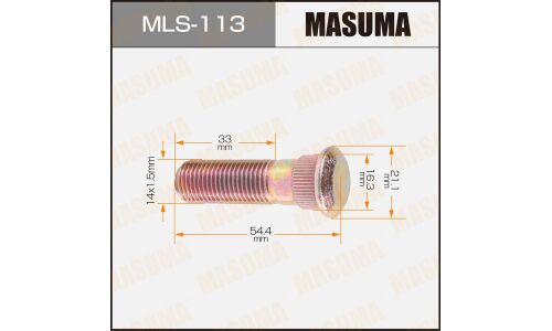 Шпилька колесная Masuma MLS-113, для грузовиков Isuzu, M14x1.5(R), длина 54.8мм