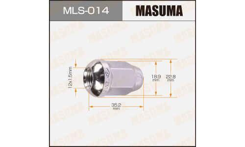 Гайка колесная Masuma MLS-014, закрытая, для Honda, M12x1.5(R), длина 35.2мм, сфера, под ключ 19мм