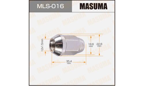 Гайка колесная Masuma MLS-016, закрытая, M12x1.5(R), длина 35.4мм, коническая посадка, под ключ 19мм