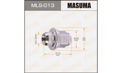 Гайка колесная Masuma MLS-013, закрытая, для Toyota / Lexus / Daihatsu / Mitsubishi, M12x1.5(R), длина 37.9мм, с прессшайбой 30мм, под ключ 21мм
