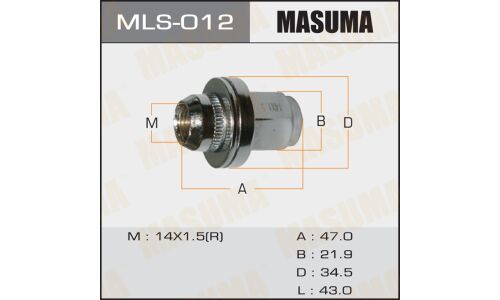 Гайка колесная Masuma MLS-012, закрытая, для внедорожников Toyota, M14x1.5(R), длина 47мм, с прессшайбой 35мм, под ключ 22мм