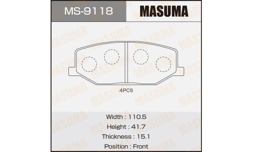 Колодки тормозные дисковые Masuma передние, комплект на ось (4 шт), арт. MS-9118