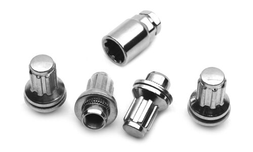 Гайка колесная КНР, закрытая, для внедорожников Toyota, M14x1.5(R), длина 46мм, с прессшайбой, с секретом + переходник под ключ 19/21мм, 4 шт