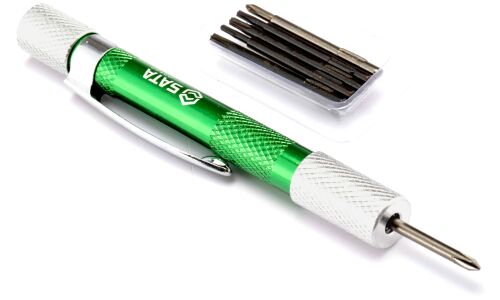 Отвёртка часовая SATA, со сменными вставками (битами), крестовые (PH00, PH0) и TORX (T5, T6, T7, T8), для точных работ, 6 предметов, арт. 03142