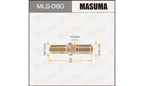 Шпилька колесная Masuma MLS-080, для грузовиков Mitsubishi Fuso, M16x1.5(R), M16x1.5(R), длина 76мм