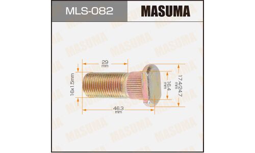 Шпилька колесная Masuma MLS-082, для грузовиков Mitsubishi Fuso, M16x1.5(R), длина 46.3мм