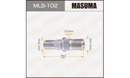 Шпилька колесная Masuma MLS-102, для грузовиков Isuzu, M22x1.5(L), M20x1.5(L), длина 85.3мм