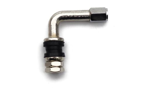 Вентиль для бескамерных колёс, изогнутый (90°), разборный, металлический, посадочный диаметр Ø11мм, длина 55мм