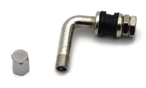Вентиль для бескамерных колёс, изогнутый (90°), разборный, металлический, посадочный диаметр Ø11мм, длина 55мм