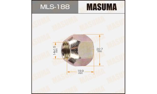 Гайка колесная Masuma MLS-188, открытая, для погрузчиков Toyota, M14x1.5(R), длина 19.9мм, коническая посадка, под ключ 23мм